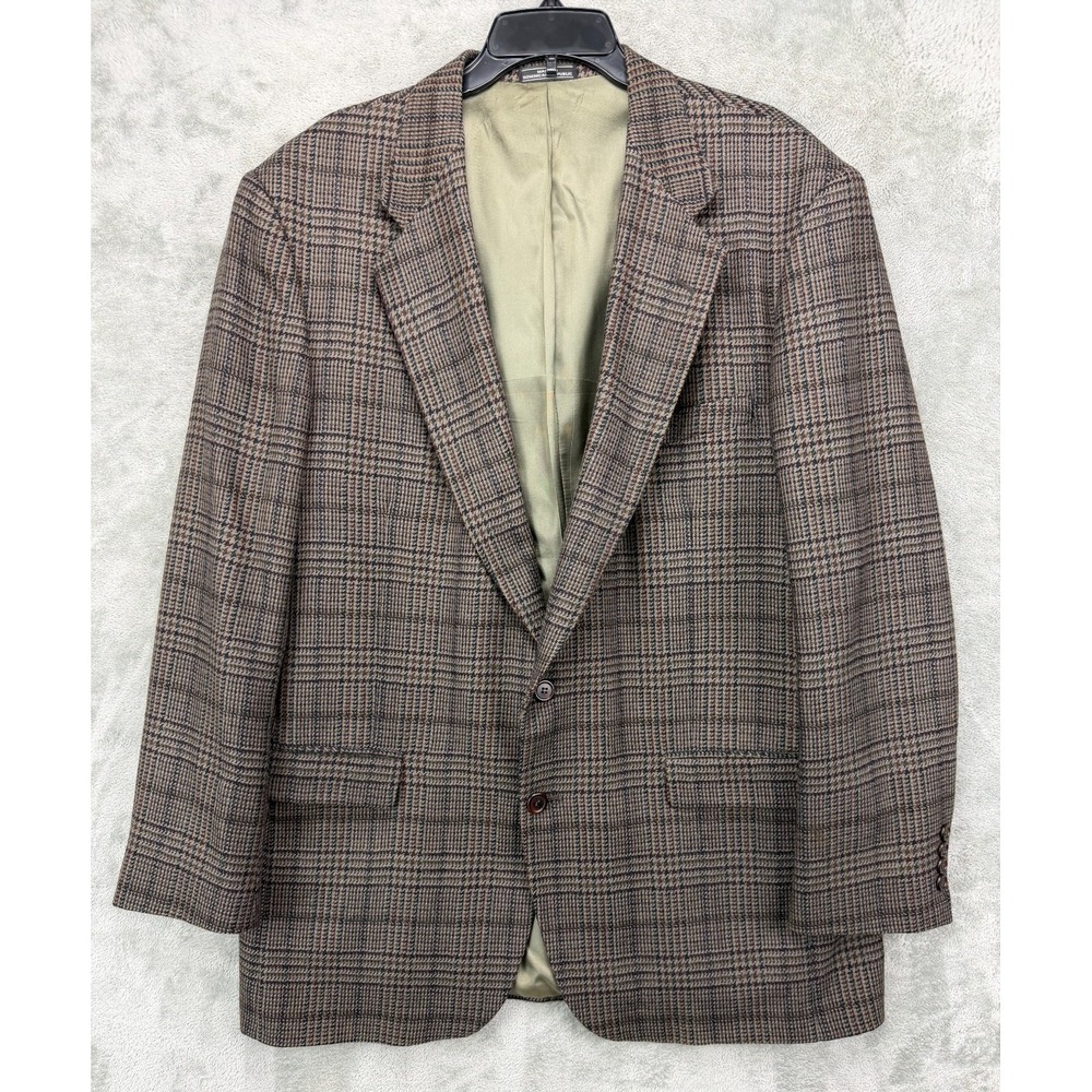 Woolrich Mens Blazer 44L Brown Glen Plaid Wool Blend Sport Coat Jacket